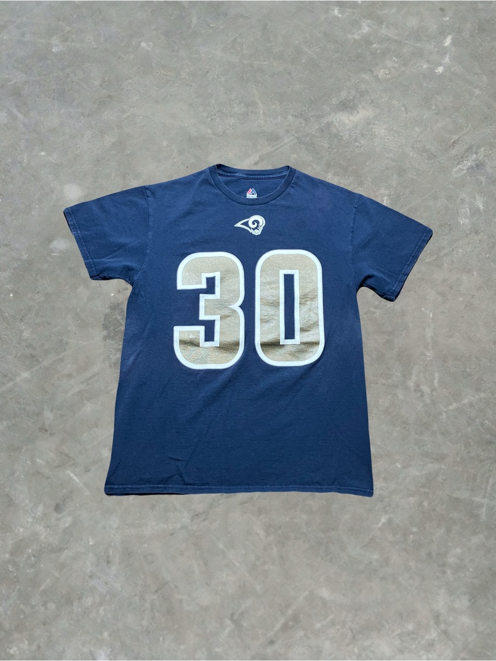 ☀️ Los Angeles Rams Todd Gurley Majestic Graphic Tee Mens Size M Navy/Gold